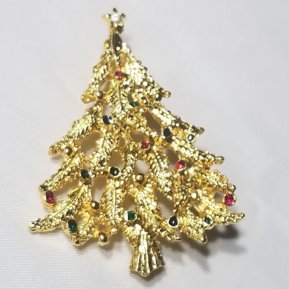 Christmas Tree Rhinestones Brooch - Picture 2 of 4